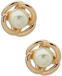 Anne Klein Imitation Pearl Rounded Caged Stud Earrings