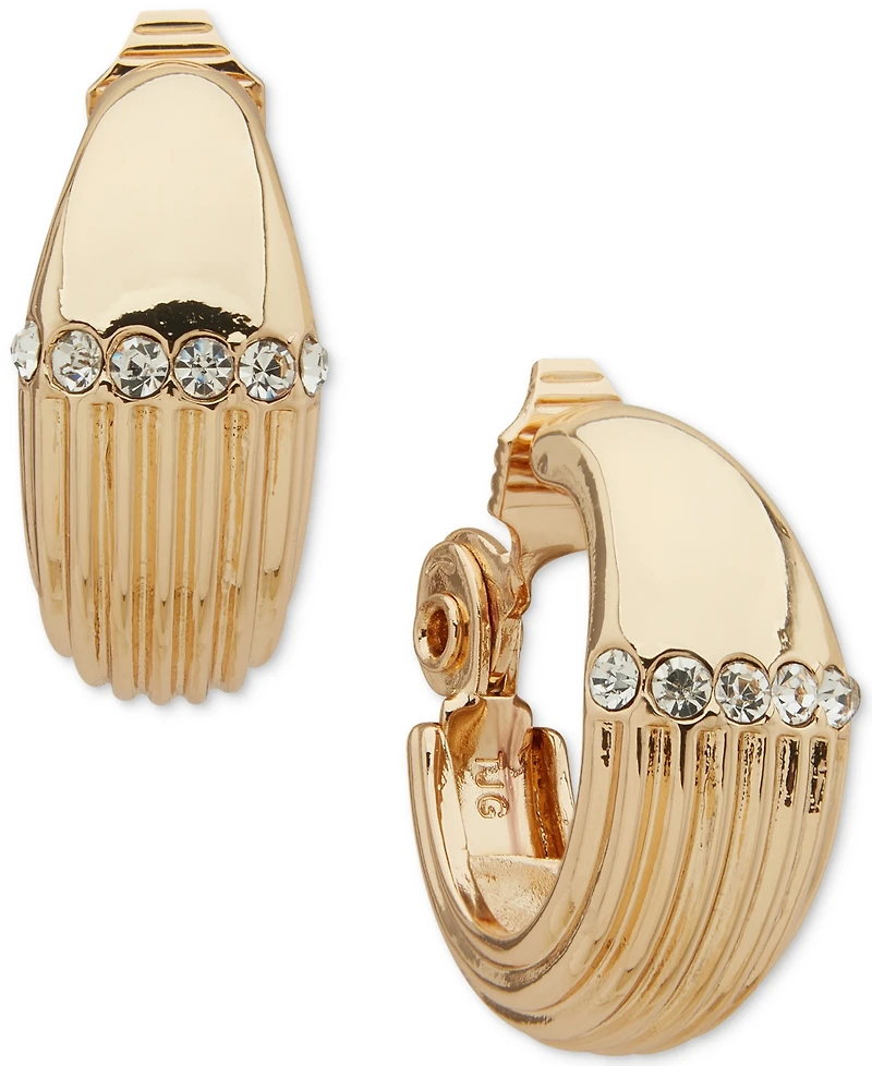 Anne Klein Crystal Gold-Tone Ribbed Texture Hoop Earrings