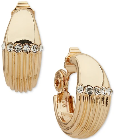 Anne Klein Crystal Gold-Tone Ribbed Texture Hoop Earrings