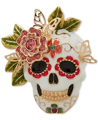 Anne Klein Glass Stones Day of The Dead Skull Pin