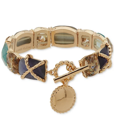 Anne Klein Gold-Tone Stone Roped Stretch Toggle Disc Bracelet