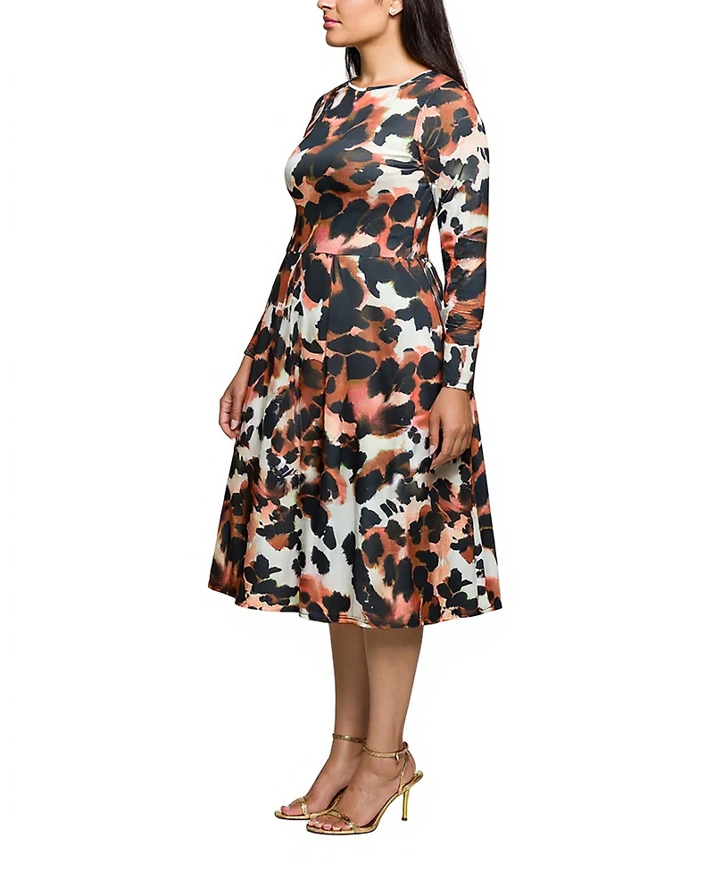 24seven Comfort Apparel Plus Long Sleeve Midi Dress
