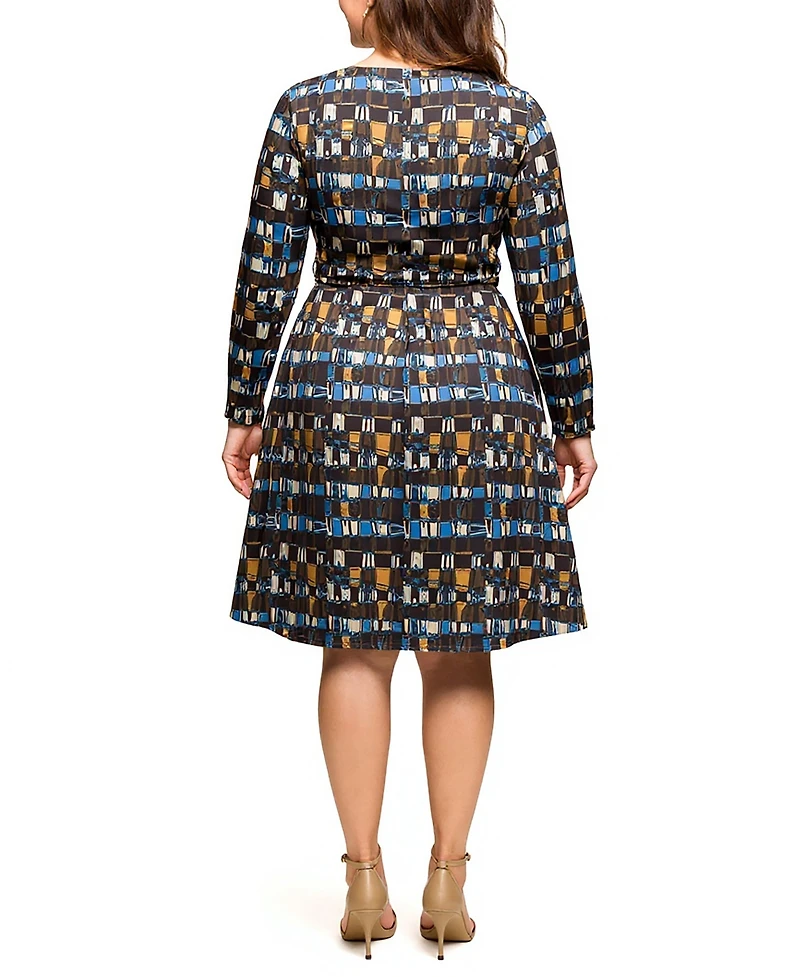 24seven Comfort Apparel Plus Long Sleeve Wrap with Belt Dress