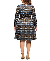 24seven Comfort Apparel Plus Long Sleeve Wrap with Belt Dress
