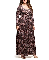 24seven Comfort Apparel Plus Blush Floral Long Sleeve Maxi Dress