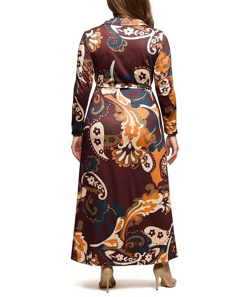 24seven Comfort Apparel Plus Paisley Empire Waist Maxi Dress