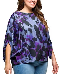 24seven Comfort Apparel Plus Purple Animal Print Dolman Sleeve Top