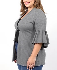 24seven Comfort Apparel Plus Tie Front Bell Sleeve Cardigan Jacket