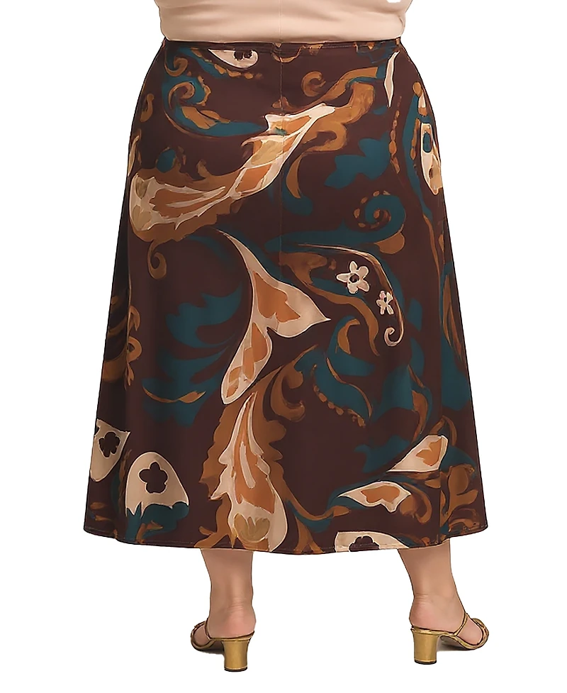 24seven Comfort Apparel Plus Elastic Waist Midi Skirts