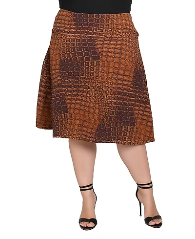 24seven Comfort Apparel Plus Brown Geometric Print Midi Skirts