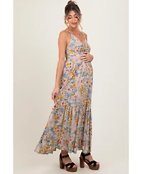 Pinkblush Maternity Mint Green Floral Twist Front Cutout Maxi Dress