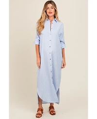 Pinkblush Maternity Light Blue Striped Button Down Maxi Dress