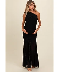 Pinkblush Light Pink Ruched Mesh One Shoulder Maternity Maxi Dress