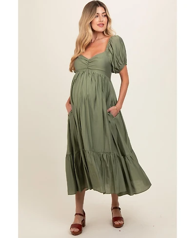Pinkblush Maternity Olive Ruched Sweetheart Neck Tiered Midi Dress