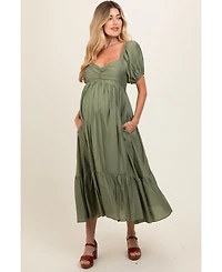 Pinkblush Maternity Olive Ruched Sweetheart Neck Tiered Midi Dress