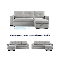 Os Home and Office Furniture Tufted Sectional Chaise Sofa Sleeper with Storage in Light Grey