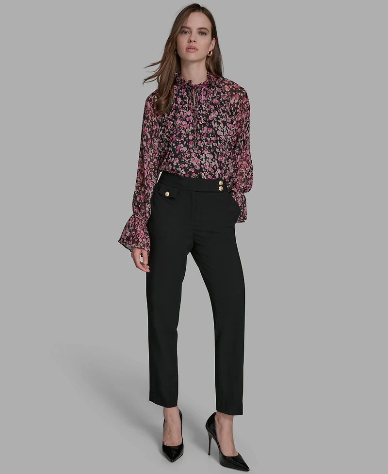 Bcbg Women's Flat Front Two Button Tab Mid Rise Pants