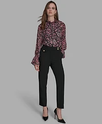 Bcbg Women's Flat Front Two Button Tab Mid Rise Pants