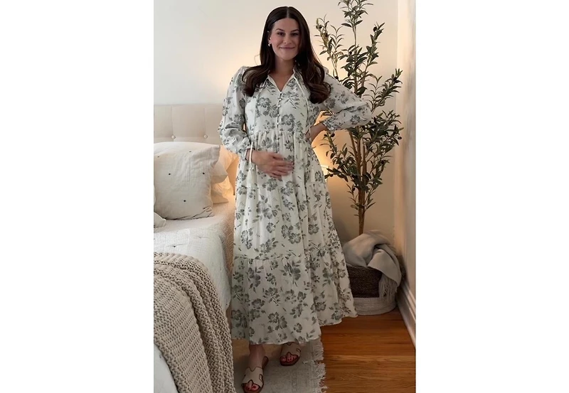 Pinkblush Maternity Olive Floral Button Front Tiered Long Sleeve Maxi Dress