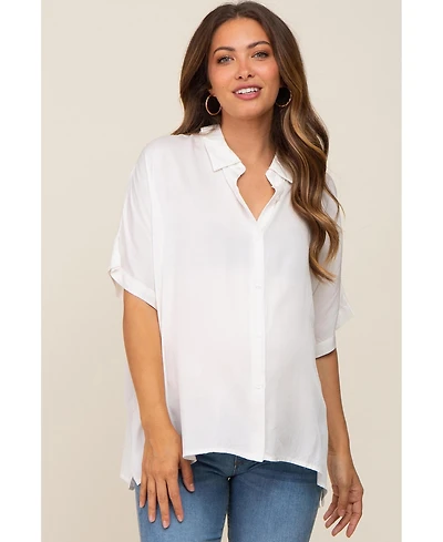 Pinkblush Maternity White Button Up Dolman Short Sleeve Top
