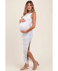 Pinkblush Maternity Ivory Floral Ruched Side Slit Midi Dress