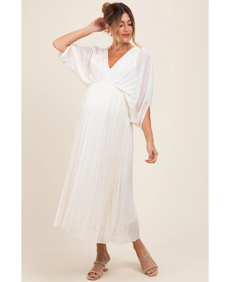 Pinkblush Maternity Blue Pleated V Neck Maxi Dress
