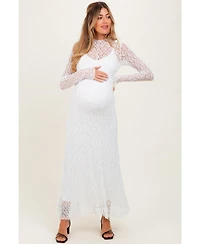 Pinkblush Maternity White Lace Mock Neck Long Sleeve Maxi Dress