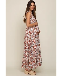 Pinkblush Maternity Light Blue Floral Smocked Shoulder Tie Tiered Maxi Dress