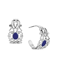 2028 Silver Tone Filigree Enamel Hoop Earring