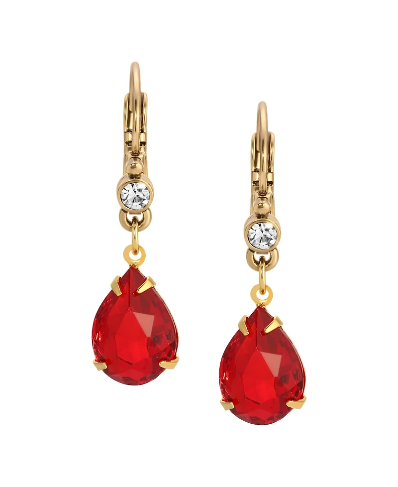 2028 Gold-tone Red Teardrop Crystal Earrings