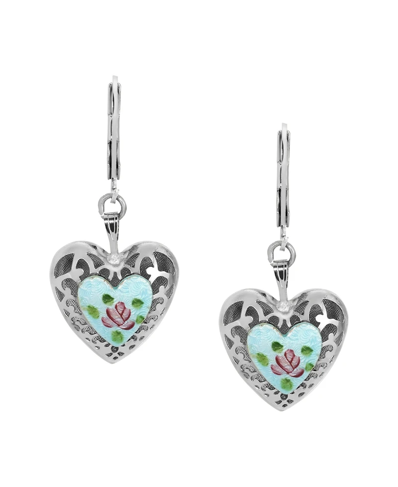 2028 Heart Floral Enamel Leverback Earrings