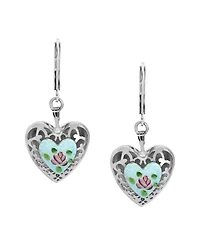 2028 Heart Floral Enamel Leverback Earrings