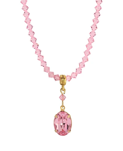 2028 Pink Bead Strand Oval Crystal Necklace