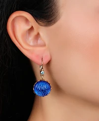 2028 Round Blue Ribbed Crystal Earring