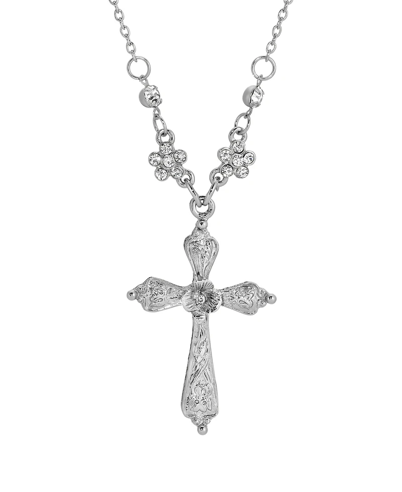 2028 Silver Tone Cross Crystal Necklace