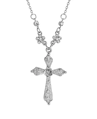 2028 Silver Tone Cross Crystal Necklace