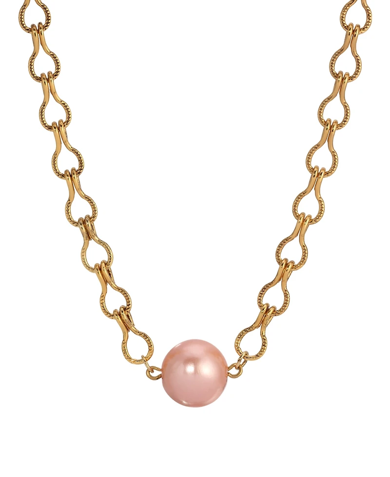 2028 Gold Tone Peach Cultivated Pearl Bead Necklace