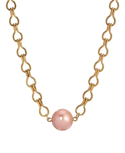 2028 Gold Tone Peach Cultivated Pearl Bead Necklace