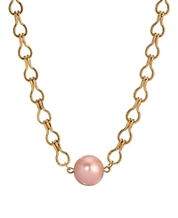 2028 Gold Tone Peach Cultivated Pearl Bead Necklace
