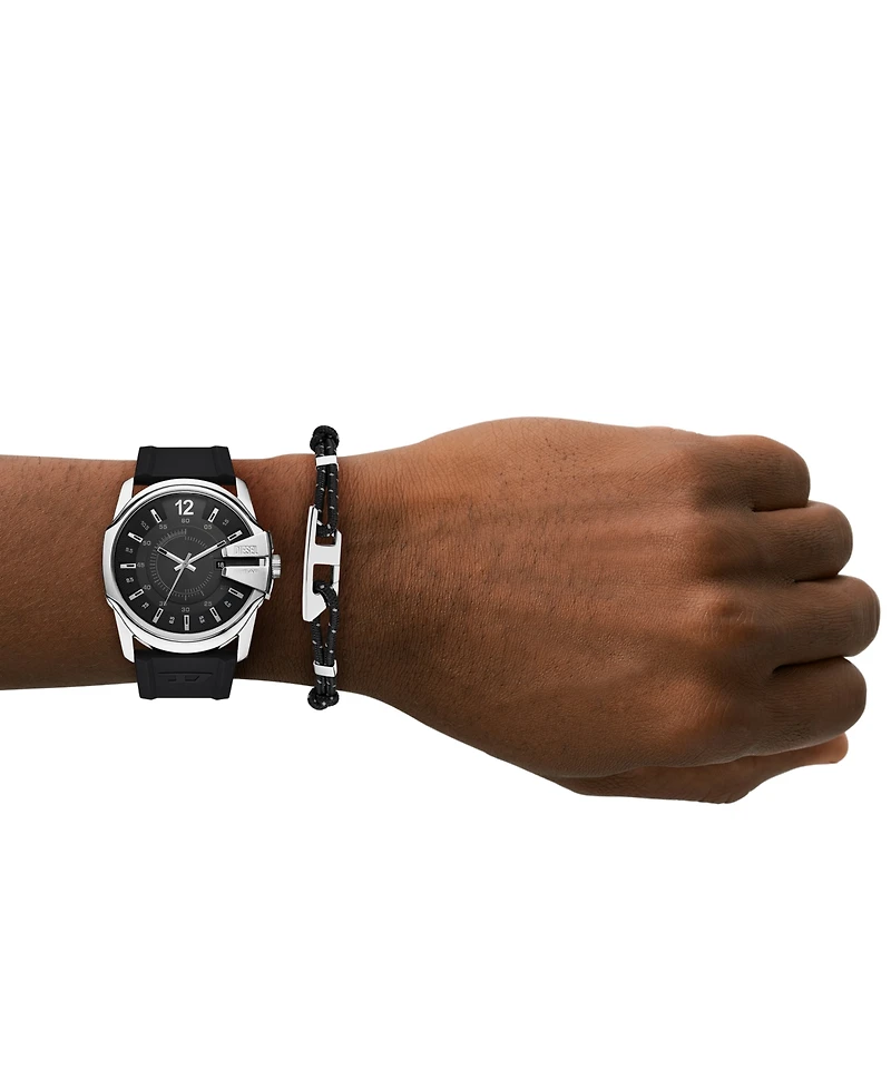 Diesel Men's Master Chief Quartz Three-Hand Date Black Silicone Watch Gift Set, 43mm