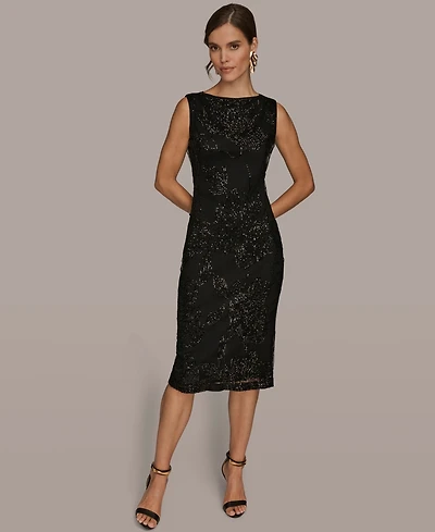 Donna Karan New York Women's Mesh Sequin Sleeveless Midi Dress