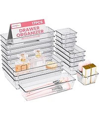 Makeup Drawer Trays 4-Type Clear Organizers with Silicone Pads