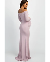 Pinkblush Maternity Pink Metallic Off Shoulder Long Sleeve Wrap Photoshoot Gown/Dress