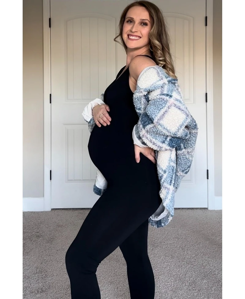 Pinkblush Black V-Neck Seamless Ribbed Fitted Maternity Jumpsuit