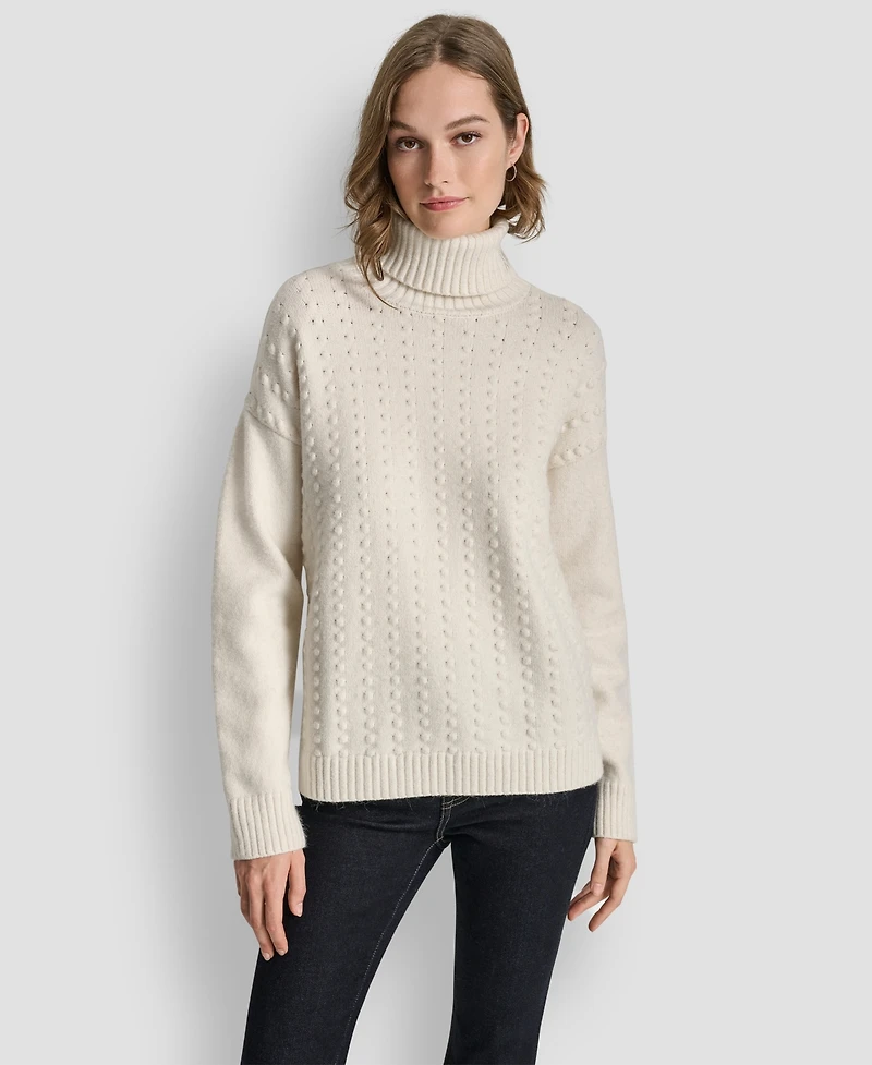 Dkny Jeans Women's Turtle Neck Bobble Stitch Long Sleeves Sweater