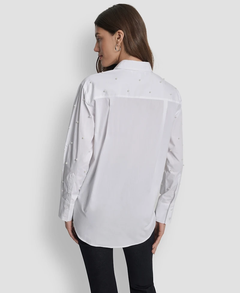 Dkny Jeans Women's Imitation Embellished Long Sleeves Shirt