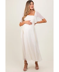 Pinkblush MaternityCream Floral Applique Flutter Sleeved Maternity Midi Dress