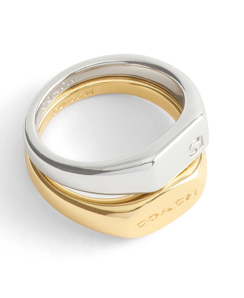 Coach Two Tone Signature Signet Duo Ring Set