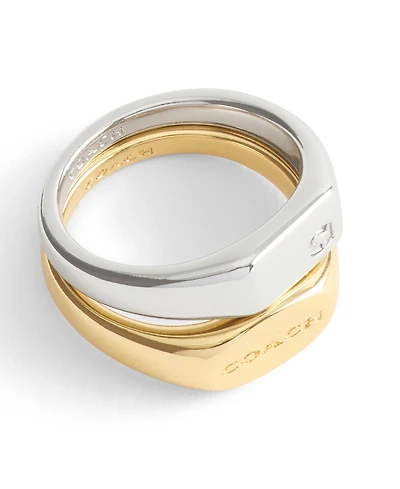 Coach Two Tone Signature Signet Duo Ring Set
