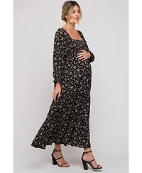 Pinkblush Maternity Cream Floral Smocked Long Sleeve Maxi Dress